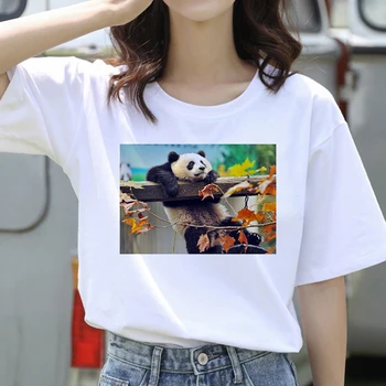 Negabaritinių Marškinėliai Moterims Mados Streetwear Animacinių Filmų Mielas Panda Grafinis Spausdinti Marškinėlius Vasaros Atsitiktinis Mergaičių Viršuje Tees Moterų Drabužiai