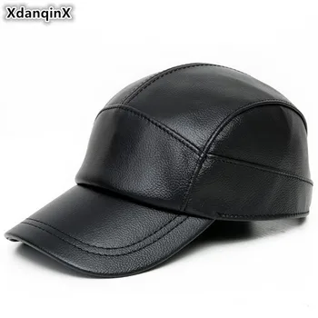 XdanqinX Reguliuojamo Dydžio natūralios Odos Skrybėlę Vyrų karvės odos Beisbolo Kepurės Rudenį, Žiemą Aukštos Kokybės Moterų Skrybėlės Chapeau En Cuir