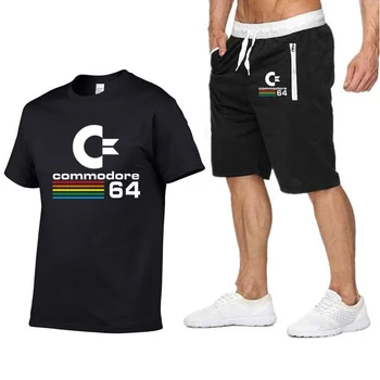 Commodore 64 marškinėliai Vyrams Trumpas Rankovėmis marškinėliai+Šortai Nustatyti Paplūdimio Mens Atsitiktinis Tee Marškinėliai C64 SID Amiga Vasaros Harajuku Sportswears