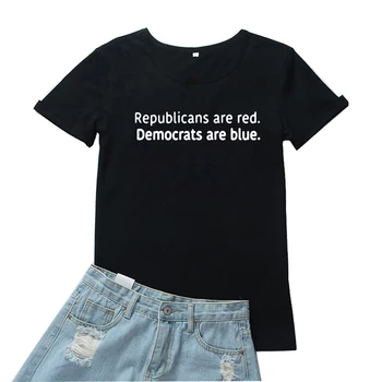 Respublikonai Yra Raudona Demokratai Mėlyna Moterų Marškinėlius Mados Raidžių Grafinis Marškinėlius Moterims Medvilnės Prarasti Moterys T-shirt Banga Viršūnės