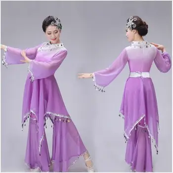 (0181) Moterų purpurinė kvadratinių yangko umbralle šokio kostiumai moterų gerbėjas kostiumas blizgančiais Klasikinių Šokių drabužiai
