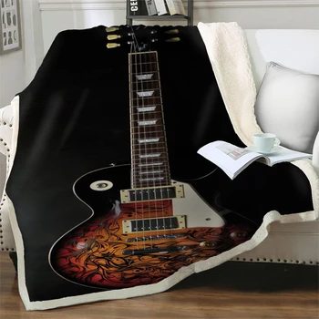Mados Storio Antklodė Didelis Gitara 3D Spausdinimo Pliušinis Mesti Pledai, Lovos, Sofa-Paauglys, Namo Apdaila, Patalynės, Vaikų Antklodės Dangtis