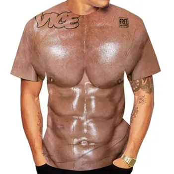Vyrų Mados Juokingi Raumenų Grafinis Spausdinti 3D T-Shirt Seksualus Atsitiktinis Apvalios Kaklo trumpomis Rankovėmis T-Shirt