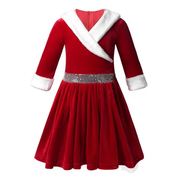 Kalėdų Čiuožimo Suknelė Vaikų Mergaičių Žiemą Šiltas Baleto Dancewear Ilgomis Rankovėmis Dirbtiniais Kailiais Aksomo Pav Čiuožyklos Tvirlingas Suknelė
