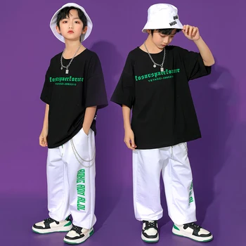 2022 Džiazo Šiuolaikinių Šokių Drabužiai Vaikams Laisvi Šortai Rankovėmis Hiphop Kelnes Streetwear Šokių Hip-Hop Šokių Drabužių DQS9232