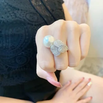Žiedlapis perlų žiedas moterų atidarymo reguliavimas nišą dizaino ins advanced prasme paprastas šviesos prabangūs papuošalai žiedas