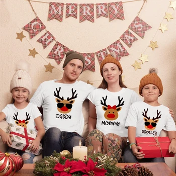 Kalėdų Elnias Spausdinimo Šalies Šeimos derinti Drabužius Motina, Tėvas, Dukra ir Sūnus Vaikas Kūdikių Marškinėliai Pusbrolis, Teta T-shirt Atostogų Viršūnės