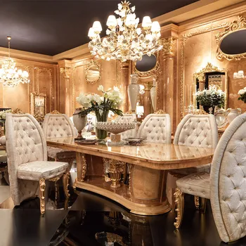 Custom Europos medžio masyvo išdrožtos valgomasis stalas ir kėdės derinys prancūzijos palace luxury villa high-end baldai