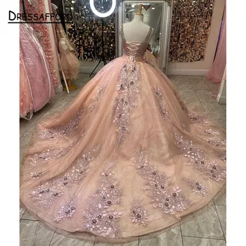 Rožinė Quinceanera Suknelę 2023 Off Peties Gėlės Blizgančiais Karoliukais Reljefiniai Šalis Princesė Saldus 16 Suknelė Vestidos De 15 Años