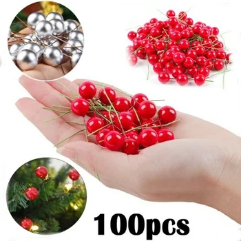100 vnt Mini Uogos Plastiko Netikras Vaisius Mažųjų Dirbtinių Perlų Gėlių Stamens Vyšnių Vestuvių 
