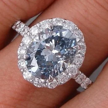 Mados Romantiška 925 Sterling Silver Blue Diamond Engagement Vestuvių Meilės Žiedo Dydis 6-10