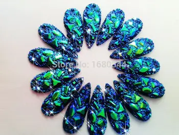 Mėlyna AB spalva siūti cirkonio lašo formos 8*22mm dervos kristalų spindinčios brangakmenių vertus, siuvimo suknelė 100vnt/daug