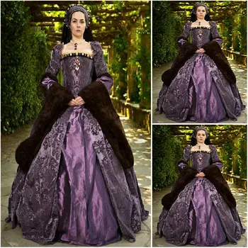 Tudor kostiumas Anne Boleyn royal purple suknelė Viktorijos Karalienė Elžbieta Gotikos kamuolys suknelė Viktorijos Versalio Šokių suknelė