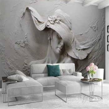 beibehang Užsakymą tapetai, 3D Foto freskomis asmenybės iškilumo pilka grožio šiuolaikinio meno tapybos miegamasis abstract 3d tapetai