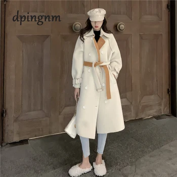 ong rankovės žiemos vilnos paltai moterims Europa stiliaus plius dydis casaco feminino ponios rudenį naujų Plonas ilgas vilnoniai paltai Z5405