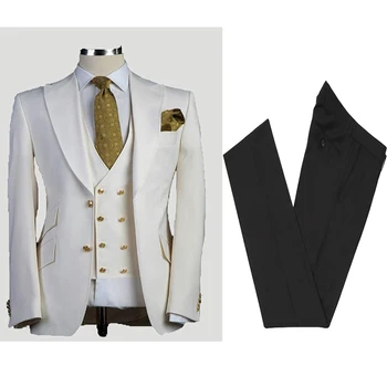 Individualizuotos Dizainas Jaunikis Tuxedos Puikus vyriški Vestuvių Kailis Dvigubas Sagtis Vyrų Verslo Grupė Kostiumas Trijų dalių(Švarkas+Kelnės+Liemenė)