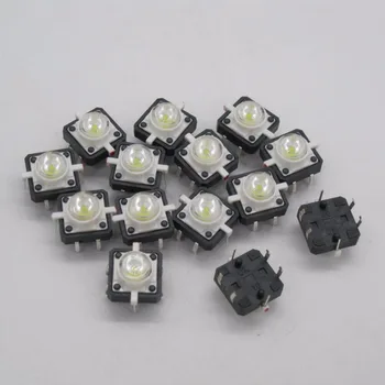 20PCS/daug Balta 12x12mm Apšviestas Tact Switch Mygtuką perjungti LED 4 pin reset 12*12mm