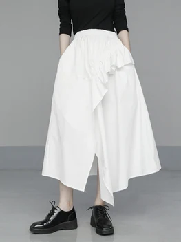 Naujas nereguliarus elastinga juosmens rodo, plonas raukšles plyšio sijonas-line sijonas ilgas sijonas moterims