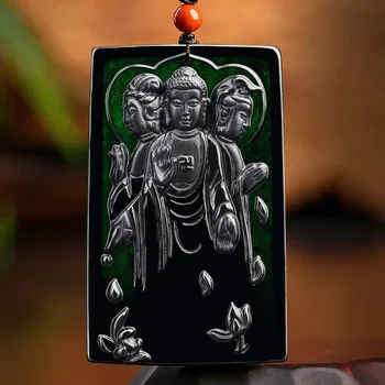 Birmos Jade Buddha Pakabukas Papuošalai Žadeitas Juodi Karoliai Dovana Mados Sertifikatą Gamtos Dizaineris Smaragdas Nekilnojamojo Pakabukai