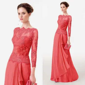 chalatas de soiree Ilgas Elegantiškas Raudonas Vakarą oficialią Šifono suknelė Rankų darbo Gėlių Klostyti Appliques 2018 Motina Nuotakos Suknelės