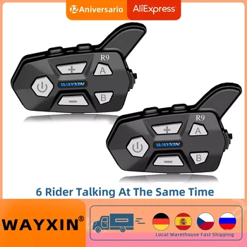 WAYXIN Šalmas, Ausinės, R9 Bluetooth 5.0 Motociklo Domofonas Suderinama 6 Rider Kalbėti Pačiu Metu 