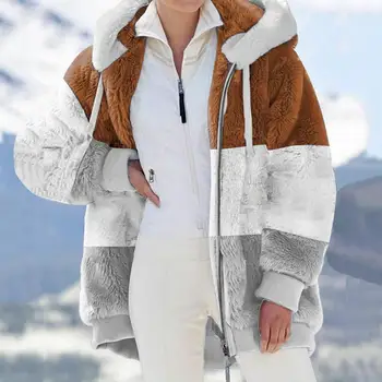 Stilingi Žiemos Paltai Kontrasto Spalvų Elastinga Manžetai dilimui Pliušinis Moterų Žiemos Paltai Moterims Striukė Moterų Žiemos Paltai