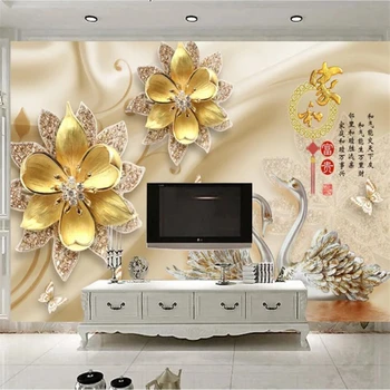 Custom 3d reljefiniai tapetai 5d turtingas aukso žiedai swan papuošalai fono sienos 8d dekoratyvinis dažymas papel de parede tapetai
