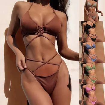 Sexy Moteris Brazilijos Bikini maudymosi kostiumėlis, Push-up Liemenėlė Bikini Nustatyti Dviejų dalių maudymosi Kostiumėliai, Aukštos Sumažinti Maudymosi Kostiumas, Paplūdimio Nėrinių Bikinis
