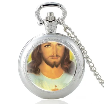 Derliaus Jėzaus Kryžiaus Modelis Kvarco Kišeninio Laikrodžio Vyrai Moterys Stiklo Kupolas Pakabukas Karoliai Valandų Laikrodis Dovanos
