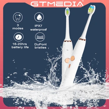 GTmedia Elektros dantų šepetėlį akustinių bangų Valyti Dantis Suaugusiųjų Dantų Šepetėliu D6PLUS Elektriniai Dantų Šepetėliu Su 3Extra Pakeitimo Heds