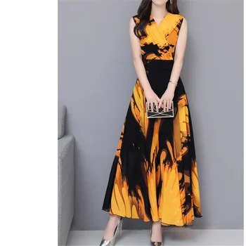 Laisvas rankovių 3XL Plus Size V Kaklo 2020 naujas vasaros suknelė temperamentas Spausdinti paplūdimio suknelės Atsitiktinis Vidurio Suknelė Vestidos