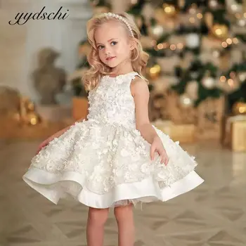 2022 Balta Mielas Rankovių Gėlių Mergaičių Suknelės Tiulio Appliques Duobute Princess Gimtadienio Suknelė Puikus, Vaikams, Suknelės