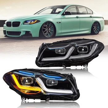 Žibintai BMW F10 F18 5-Serijos 2010-2013 m/2014-2017 LED priekiniai Žibintai Asamblėjos Pradžios Animacija su šlakeliu Mėlyna