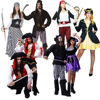 Helovinas Piratų Kostiumai Moterys Vyrai Mėgėjams Pora Cosplay Šalies Fancy Dress Atostogų Suaugusiųjų Moterų Suknelė Apdangalai, Drabužiai