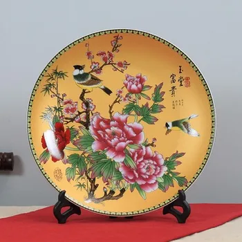 Gražus Kinų keramikos bijūnai ir paukščių porceliano plokštė
