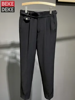 Britų Stiliaus Biuro Mens Smart Casual Kostiumas Kelnės Vientisos Spalvos Slim Fit Mados Verslo Tiesios Kelnės Juoda Balta Pilka Kelnės