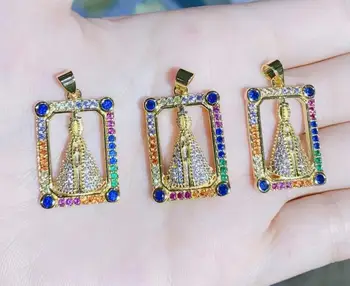 aikštėje Mados Micro Asfaltuotas CZ Akmens Papuošalai, Aukso Rainbow Crystal Jņzaus Religinėmis Žavesio Karoliai Pakabukas Pakabukas