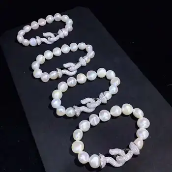 Rankų darbo micro apdaila cirkonis užsegimas gamtos 10-11mm balta baroko gėlavandenių perlų apyrankė ilgas, 20cm