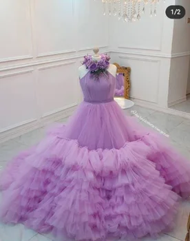 Naujas Levandų Gėlių Mergaitės Suknelė Vestuves Pakopų Tiulio 3D gėlės Little Princess Gimtadienio Suknelė Inscenizacija Suknelė