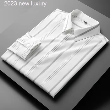 2022 M. Rudenį Naujų Korėjos Mados Atsitiktinis Mygtuką Viršūnes Vyrų Dizainas, Brand Slim Fit Vyriškos Palaidinės Ilgomis Rankovėmis Dryžuotas Marškinėliai W423