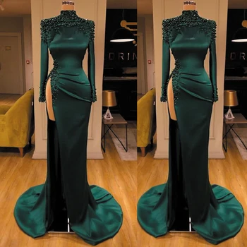 SuperKimJo Žalia Puošnios vakarinės Suknelės Moterims, 2021 Undinė Aukštas Kaklas Elegantiškas Kuklus Vakare Gown Vestido Longo