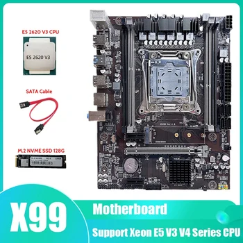 AU42 -X99 Plokštė LGA2011-3 Kompiuterio Plokštę Paramos DDR4 RAM Atmintis Su E5 2620 V3 CPU+SATA Kabelis+2 M. SSD 128G