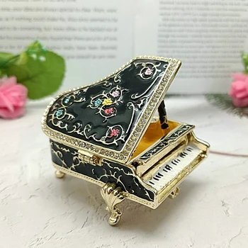Emalio Tapybos Diamond Inkrustacijos Pianinas Modelis Darbalaukio Ornamentu Papuošalų Laikymo Dėžutė Namų Puošybai Valentino Kalėdų Dovana