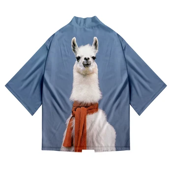 Gyvūnų Juokingas Animacinių filmų Alpaka Kimono Mados Hip-Hop 3d Spausdinimo Marškinėliai Vyrams Septynių Taškų Rankovėmis Viršūnes Atsitiktinis Megztinis Striukės Streetwear