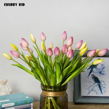 6 puokštės! didmeninė Aukštos modeliavimas minkštas plastiko tulpių žiedai vestuvių puokštė netikrą 7 vadovai tulip gėlių dirbtinės tulpės