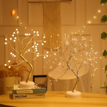 LED naktinė lempa žėrintis eglutės lempos mini medžio, vario viela, eilėraščių, vaikų, miegamojo dekoratyviniais fairylights atostogų žiburiai