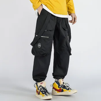 Hip-Hop KARŠTO Poilsiu Krovinių Vyrų Mados darbo drabužių Streetwear Multi-Pocket Prarasti Haremo Kelnės Atsitiktinis Mens Kelnės