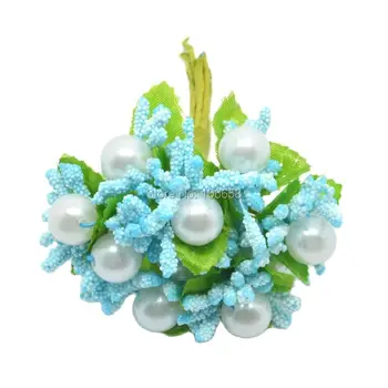 20pcs Dirbtinis putų gėlių stamen pistil su perlų Vestuvių Šalis Dekoro stamen puokštė vielos kamieninių dovanų dėžutėje Mėlyna