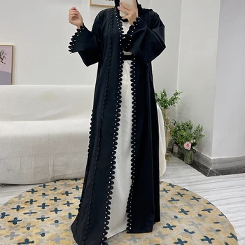 Rankų zawalcowany Cardigan su Grybelio Krašto Dubajus Elegantiškas Maxi Suknelė su Diržo Abayas Moterų Dubajus 2022 Vėliau kaip Musulmonų Hijab Moteris