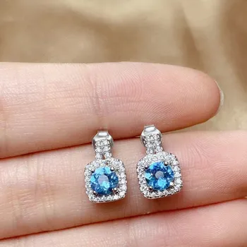 Nauji gamtinių mėlynas topazas auskarai, 925 sidabras moterų auskarai, prabangus ir elegantiškas dizainas pabrėžia moteriškas žavesys